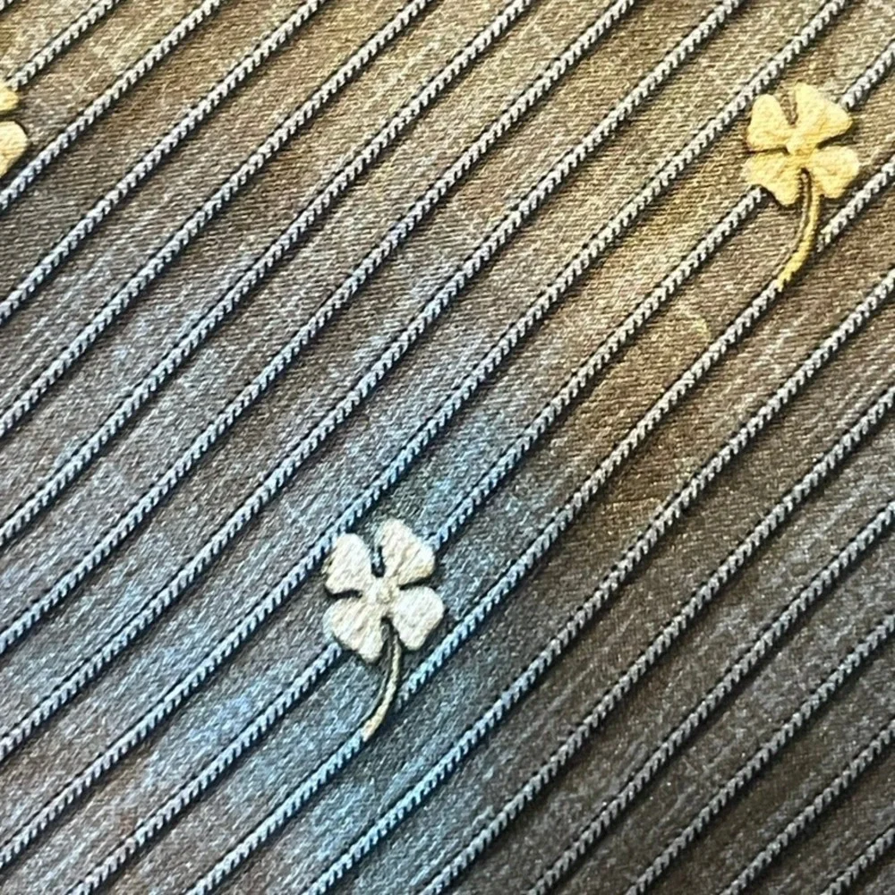 Lanvin Paris Necktie Dark Academia Mens Olive Green Silk Lucky Clover Stripe